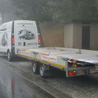 Kleintransportwagen mit Anhänger von hinten links